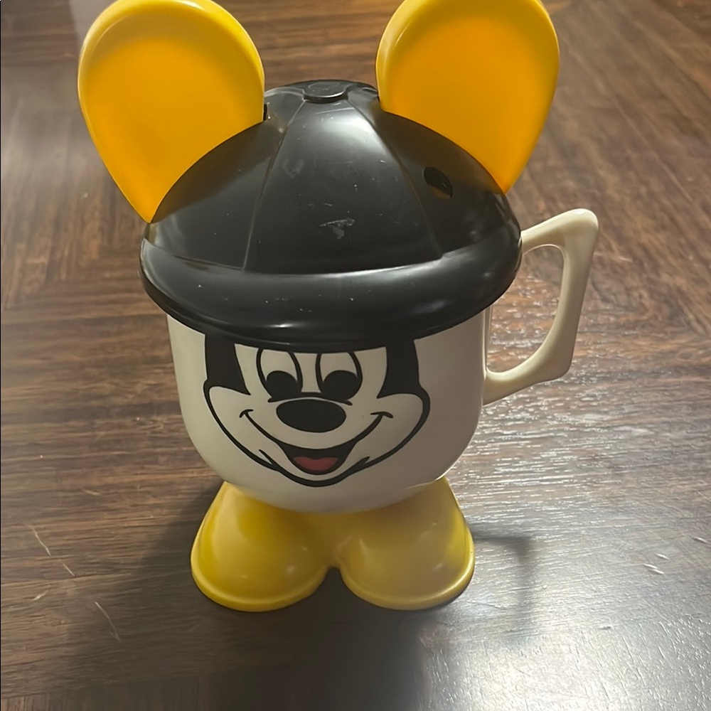 VINTAGE PLASTIC Mickey Mouse Mug with Yellow Ears and Feet
